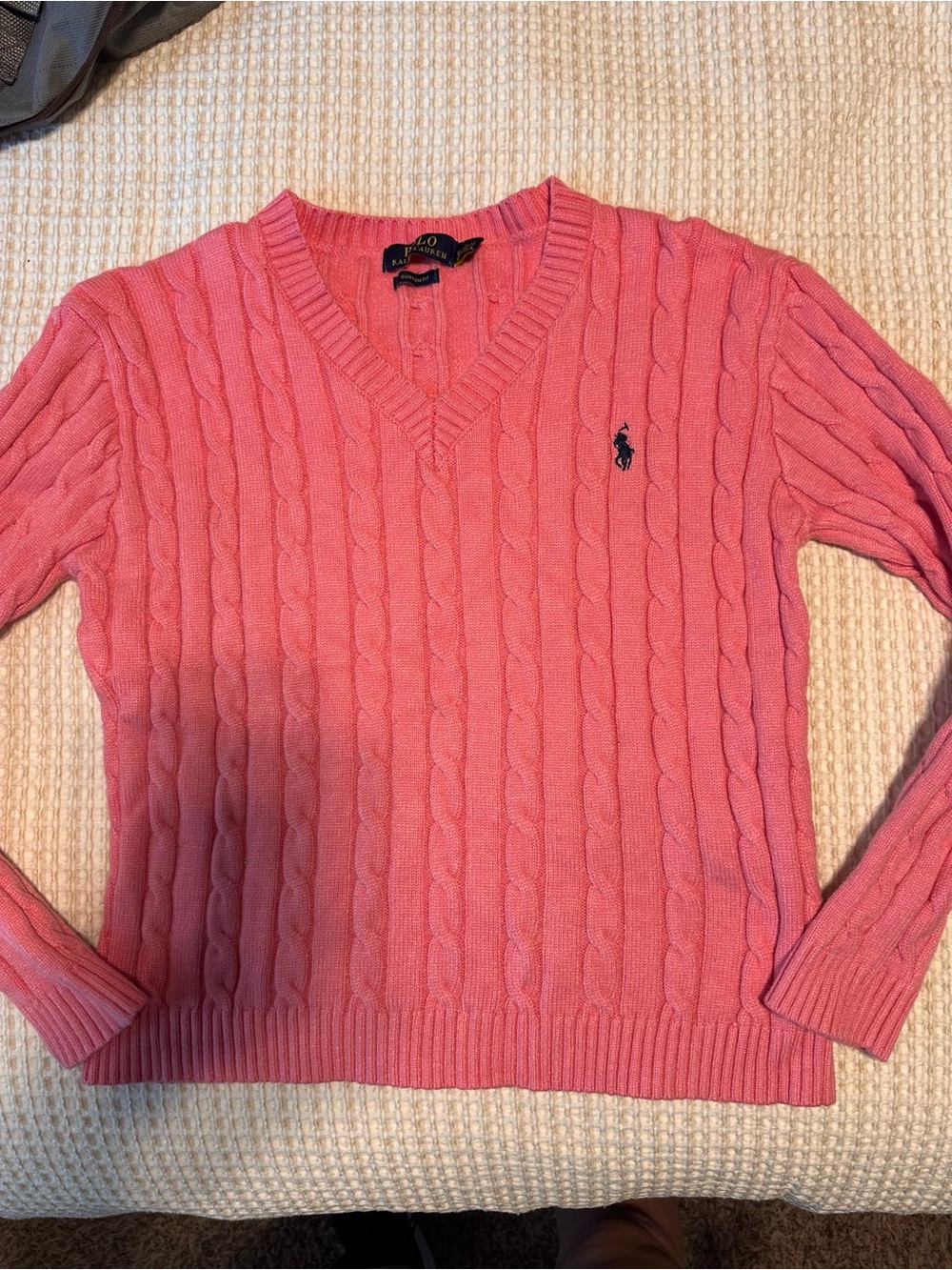 Vintage Ralph Lauren Cable-Knit V-Neck Sweater - Pink